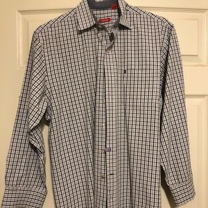 Izod large white tan black button down dress shirt